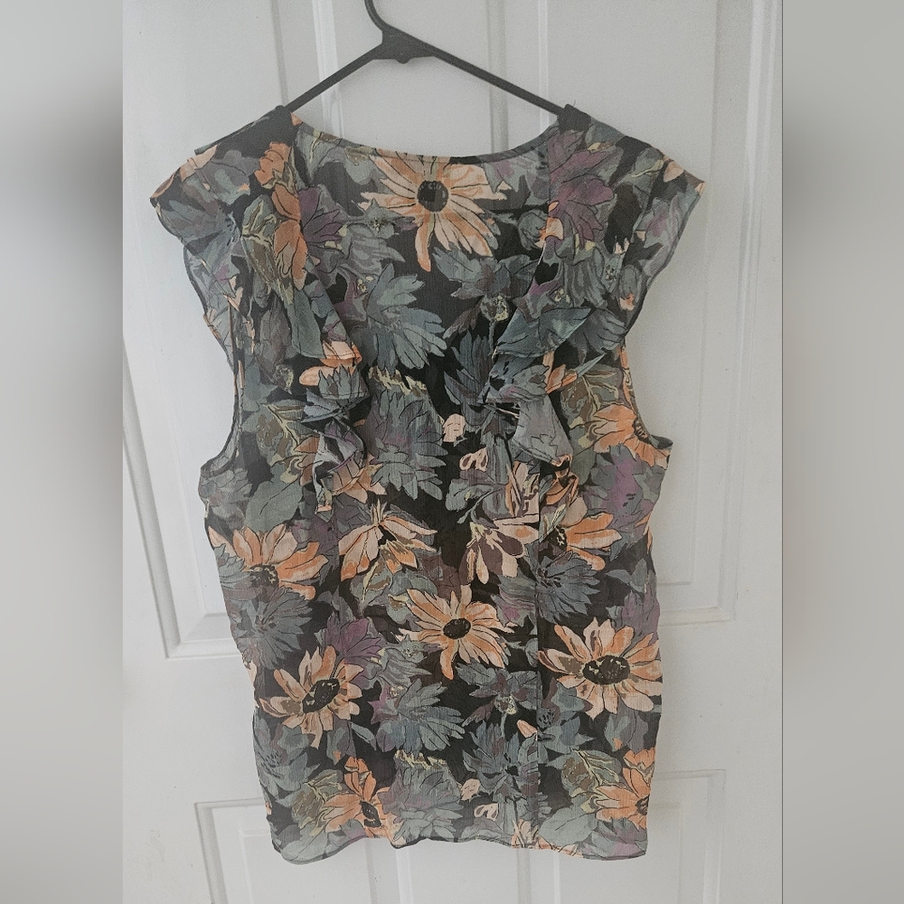 PAIGE Skeeveless  Floral Ruffle Blouse - Blue Black and Multicolor Large